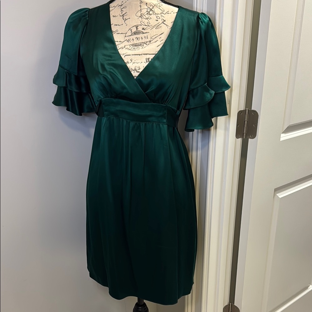 Green Ruffled Tie Front Midi Dress for Wedding Guest